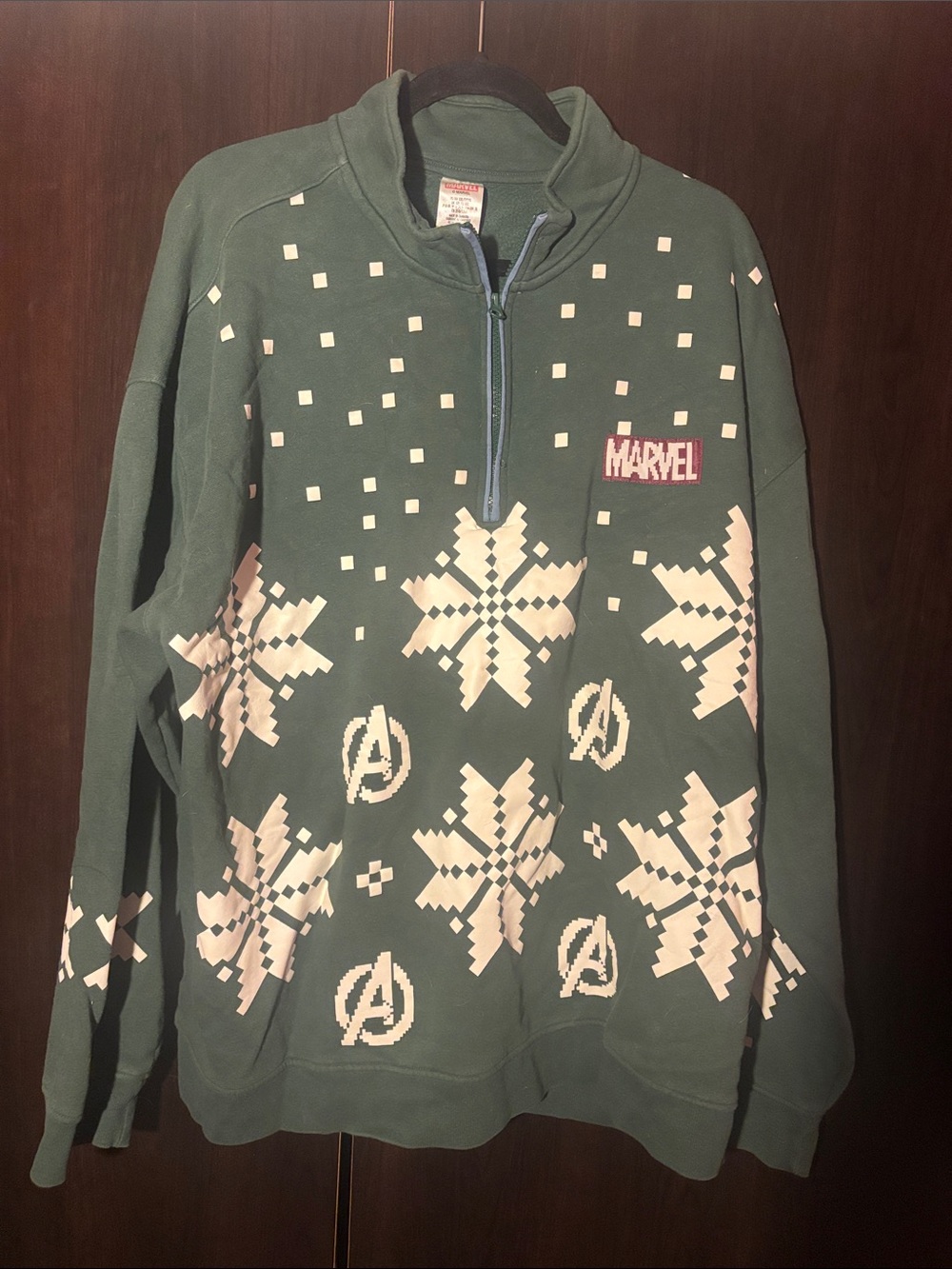 Marvel Men's Green Half-Zip Holiday Sweater